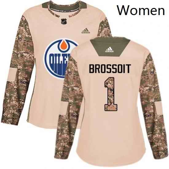 Womens Adidas Edmonton Oilers 1 Laurent Brossoit Authentic Camo Veterans Day Practice NHL Jersey
